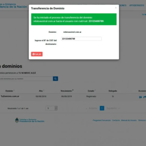 Nic.Ar will confirm the transaction