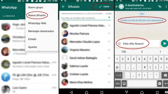 WhatsApp: How to send a message to multiple contacts at once?